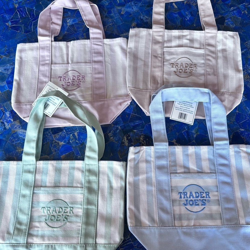 Trader Joe's Pastel Stripe Canvas Tote - set of 4